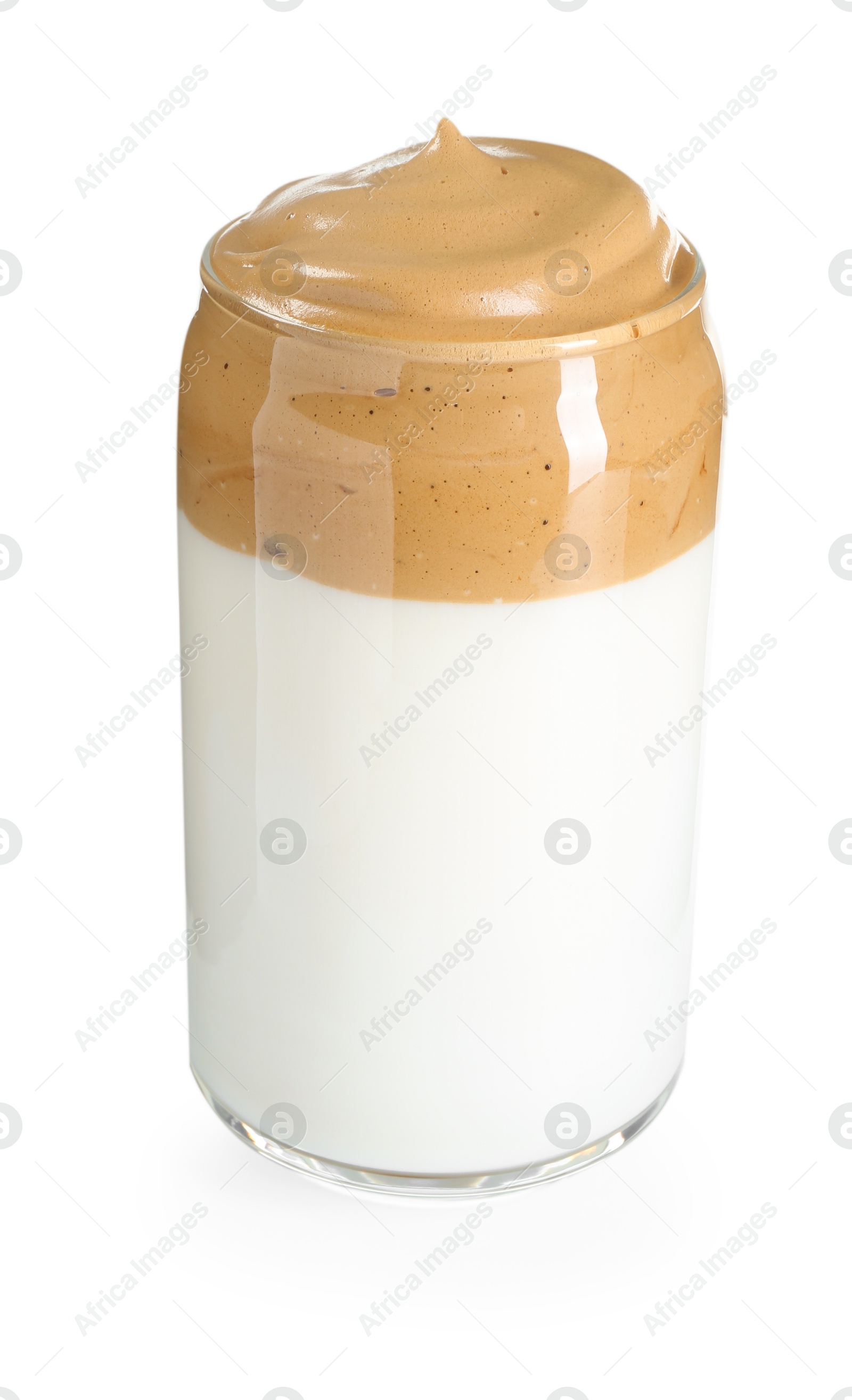 Photo of Delicious dalgona coffee in glass isolated on white
