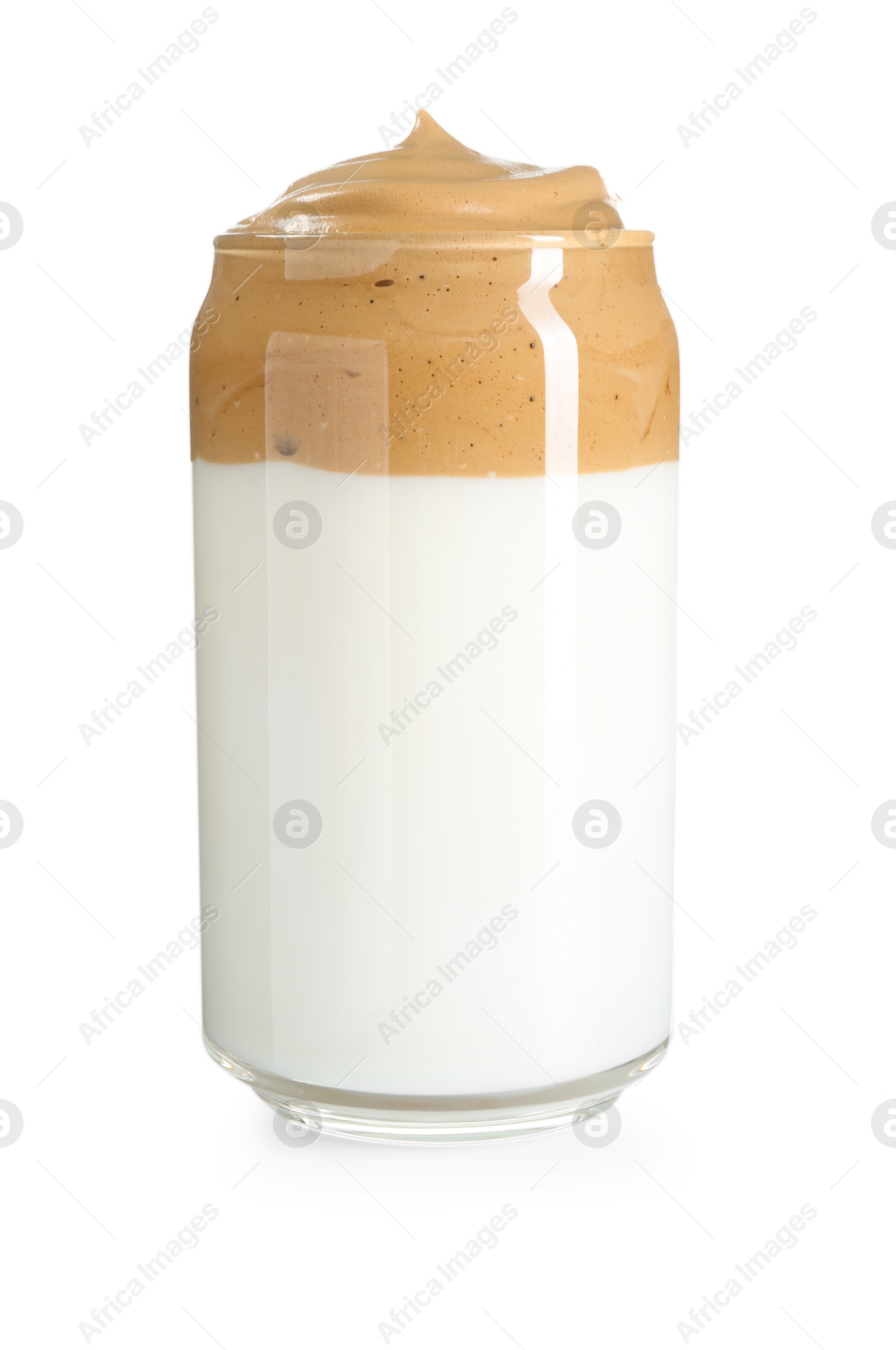 Photo of Delicious dalgona coffee in glass isolated on white