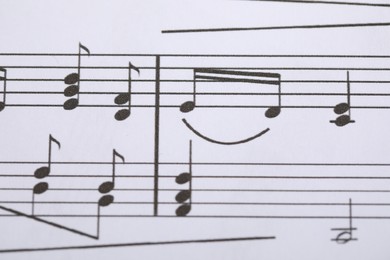 Photo of Sheet with musical notes as background, closeup