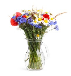 Photo of Beautiful wildflowers in vase isolated on white