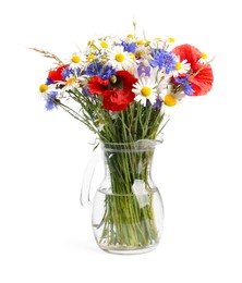 Photo of Beautiful wildflowers in vase isolated on white