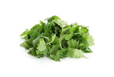 Photo of Leaves of fresh cilantro isolated on white