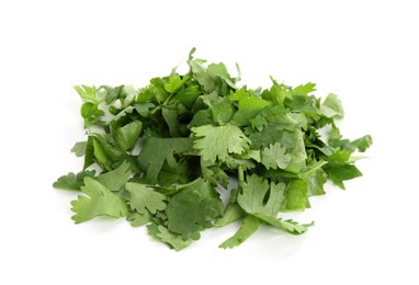 Photo of Leaves of fresh cilantro isolated on white