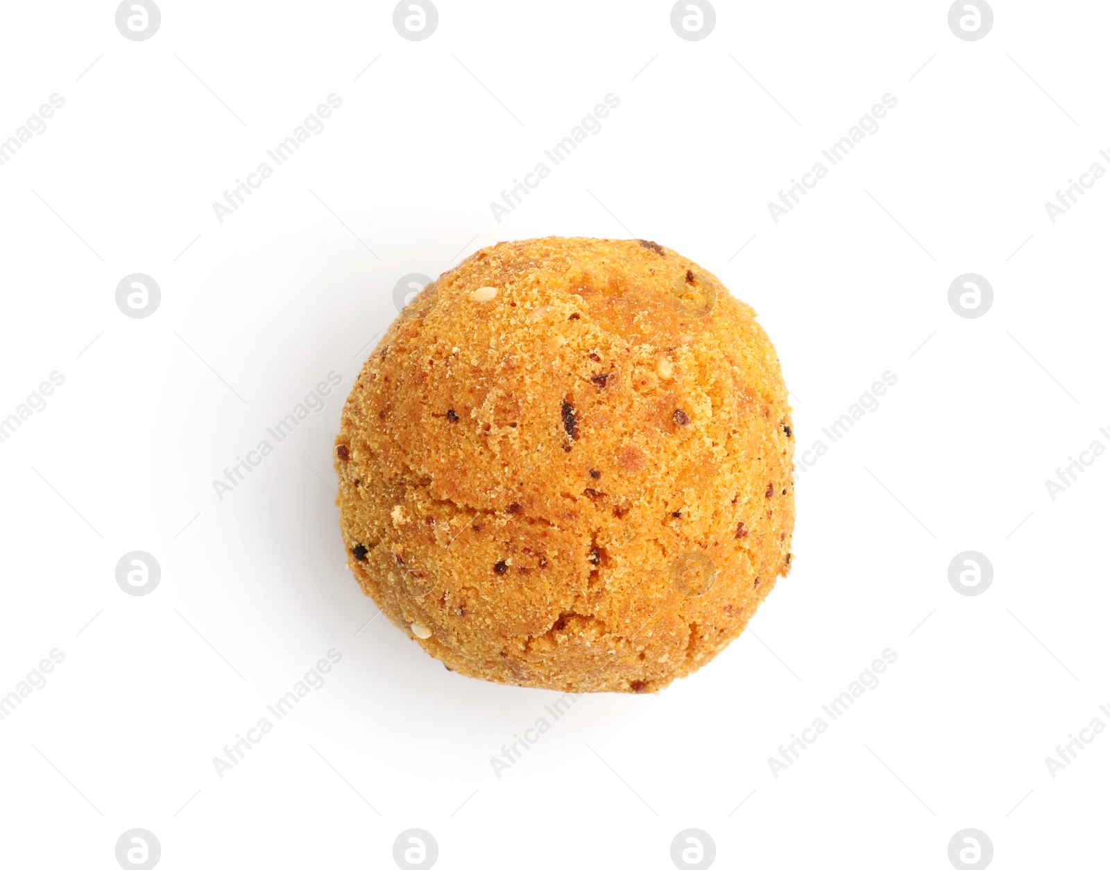 One delicious fried croquette ball isolated on white, top view Photo of One delicious fried croquette ball isolated on white, top view