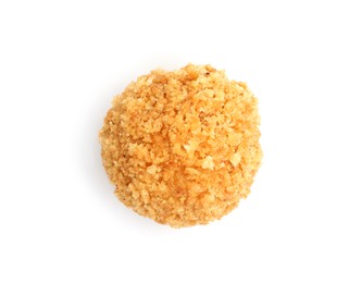 Photo of One delicious fried croquette ball isolated on white, top view