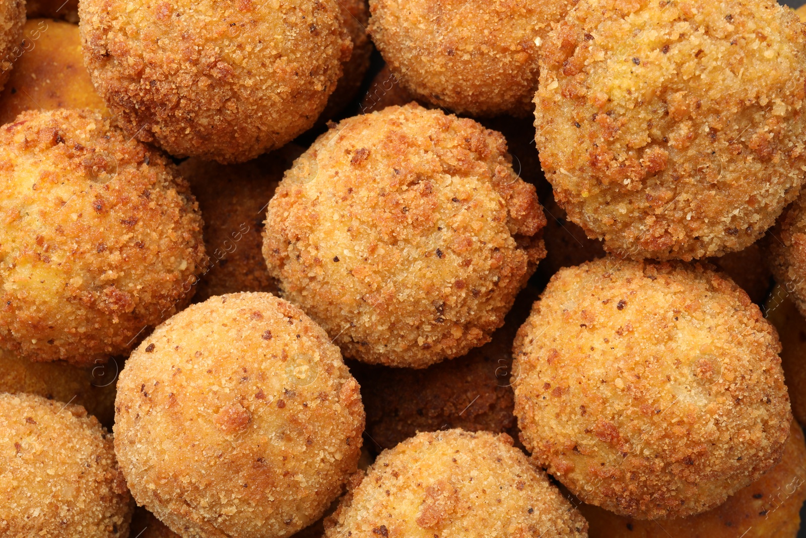 Delicious fried croquette balls as background, top view Photo of Delicious fried croquette balls as background, top view