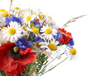 Photo of Bouquet of beautiful wildflowers isolated on white