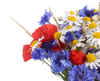 Photo of Bouquet of beautiful wildflowers isolated on white
