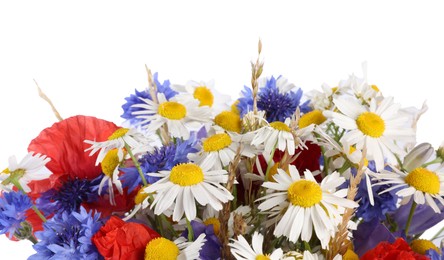 Photo of Bouquet of beautiful wildflowers isolated on white