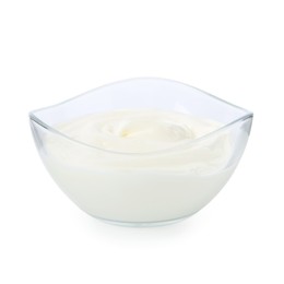 Photo of Tasty yoghurt in bowl isolated on white
