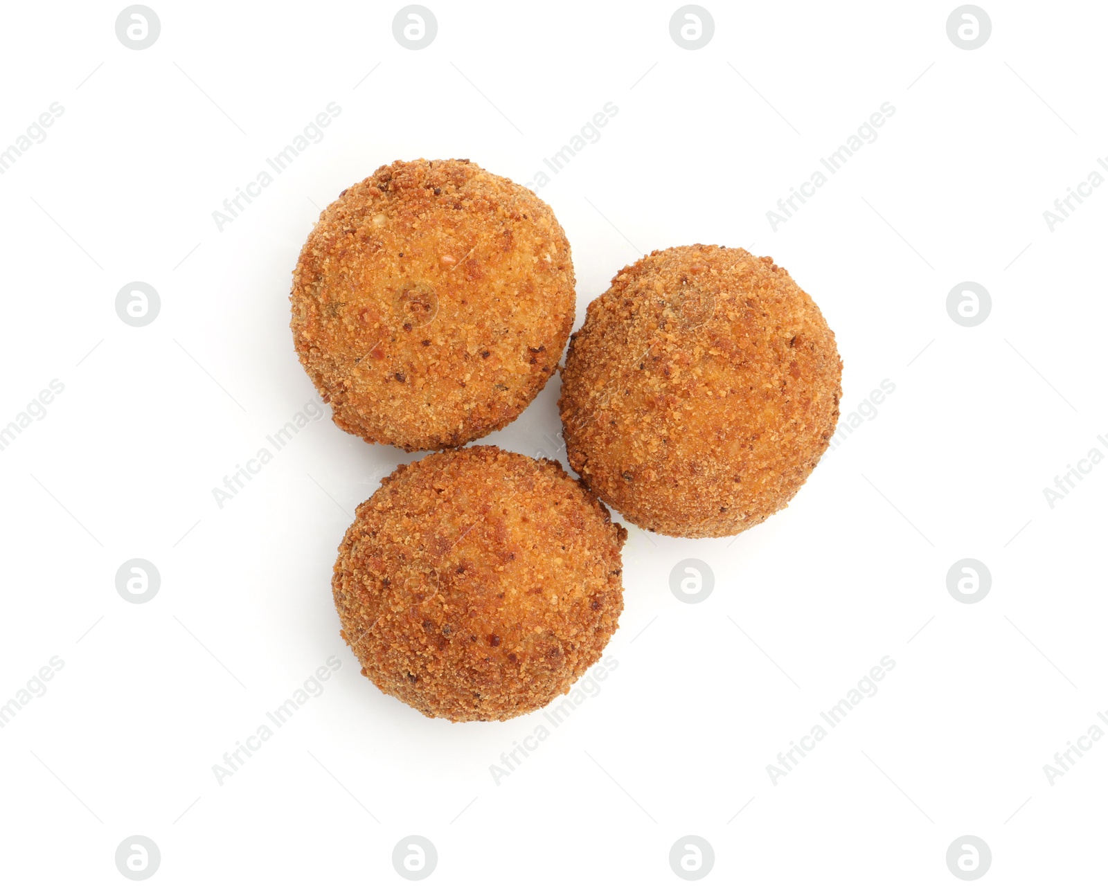 Delicious fried croquette balls isolated on white, top view Photo of Delicious fried croquette balls isolated on white, top view