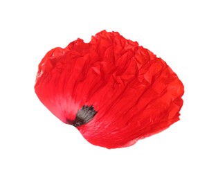 Photo of Petal of red poppy flower isolated on white