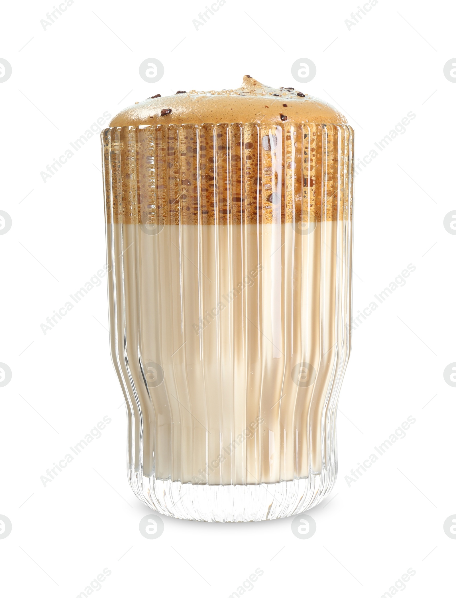 Delicious dalgona coffee in glass isolated on white Photo of Delicious dalgona coffee in glass isolated on white