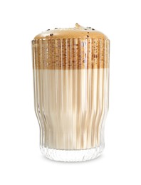 Photo of Delicious dalgona coffee in glass isolated on white