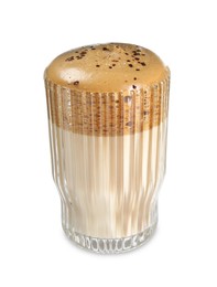 Photo of Delicious dalgona coffee in glass isolated on white