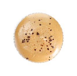 Photo of Delicious dalgona coffee in glass isolated on white, top view