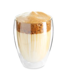 Photo of Delicious dalgona coffee in glass isolated on white