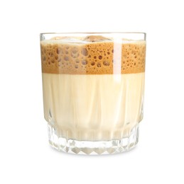 Photo of Delicious dalgona coffee in glass isolated on white
