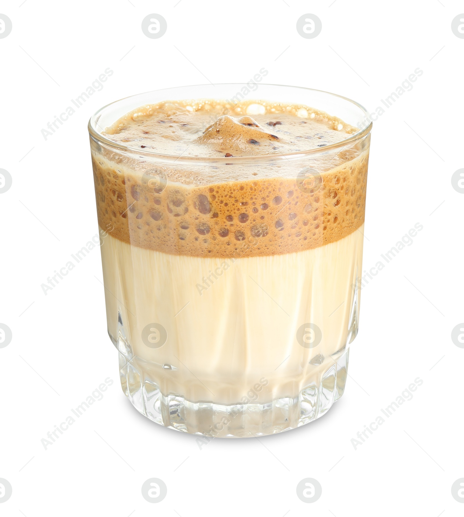 Delicious dalgona coffee in glass isolated on white Photo of Delicious dalgona coffee in glass isolated on white