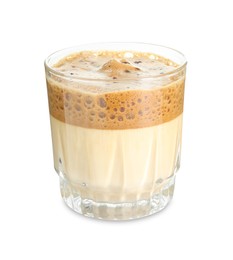 Photo of Delicious dalgona coffee in glass isolated on white