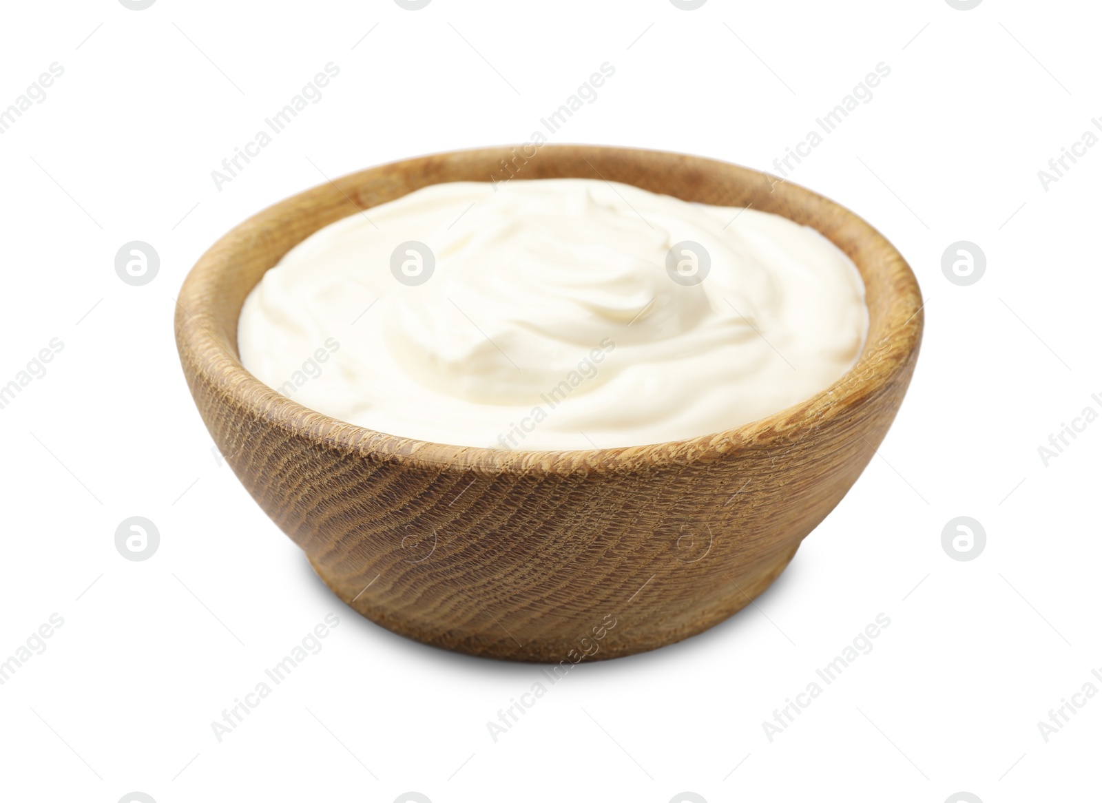 Photo of Tasty sour cream in bowl isolated on white