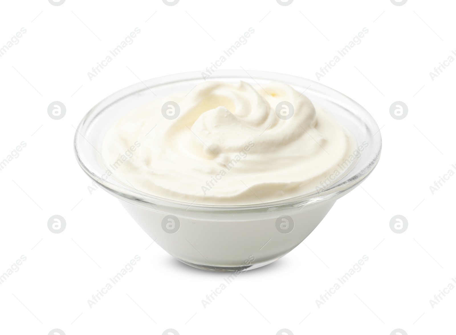 Photo of Tasty sour cream in bowl isolated on white