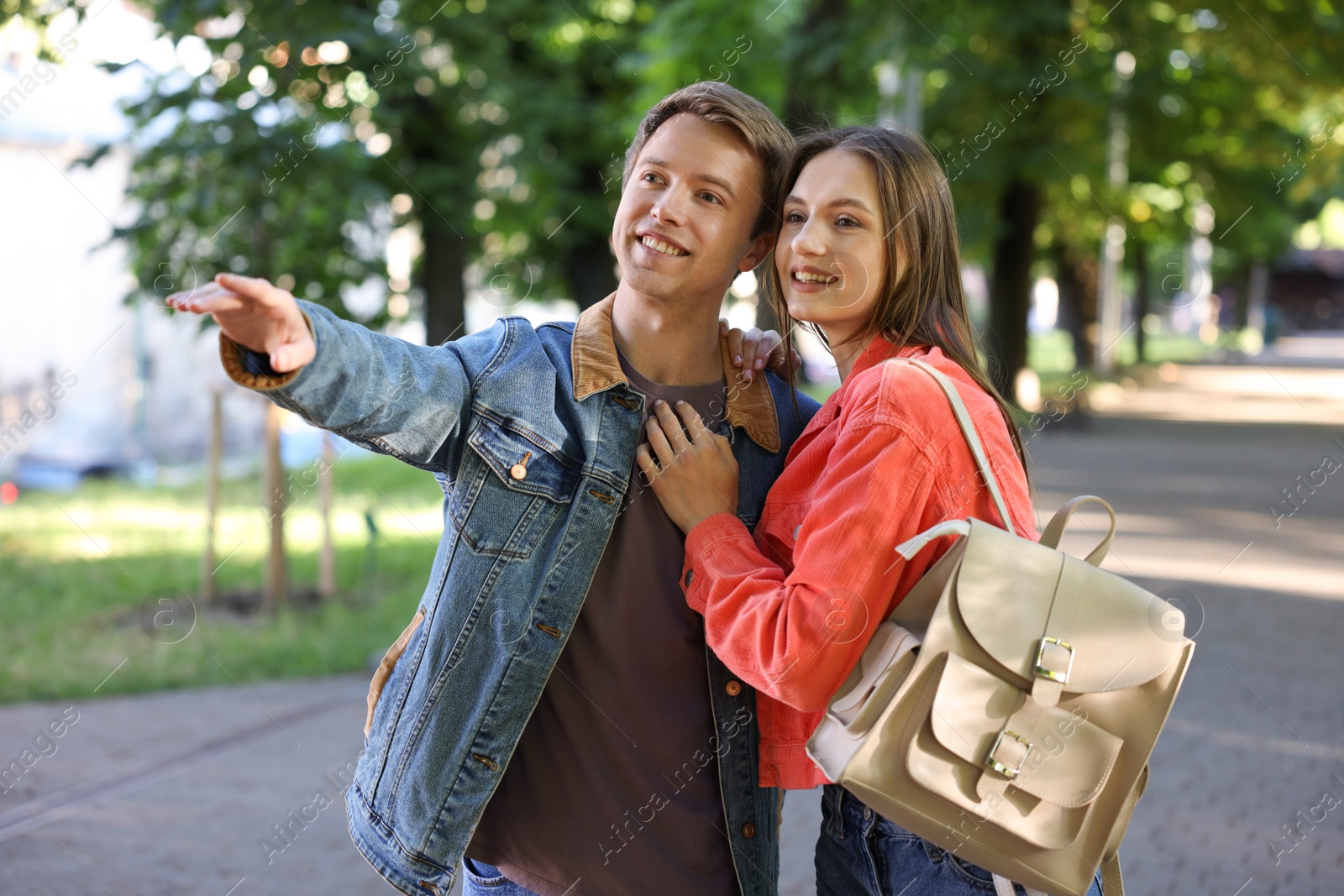 Lovely couple spending time together in park Photo of Lovely couple spending time together in park