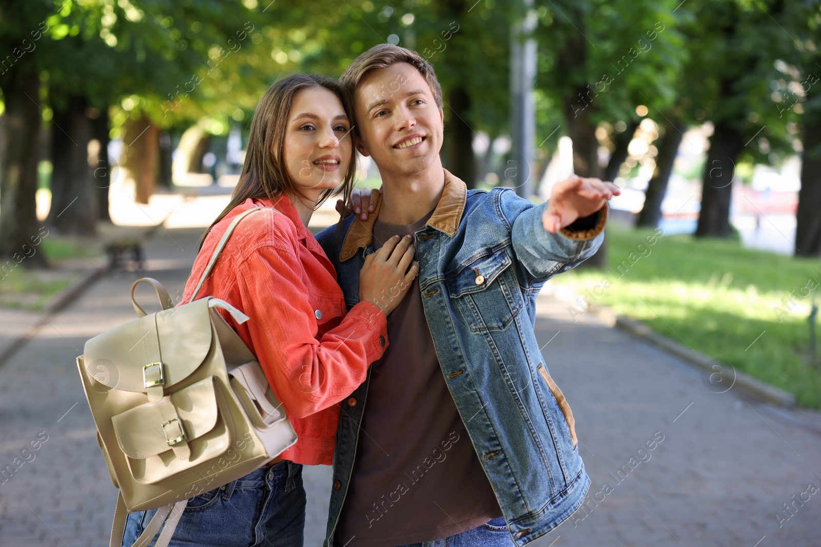 Lovely couple spending time together in park Photo of Lovely couple spending time together in park