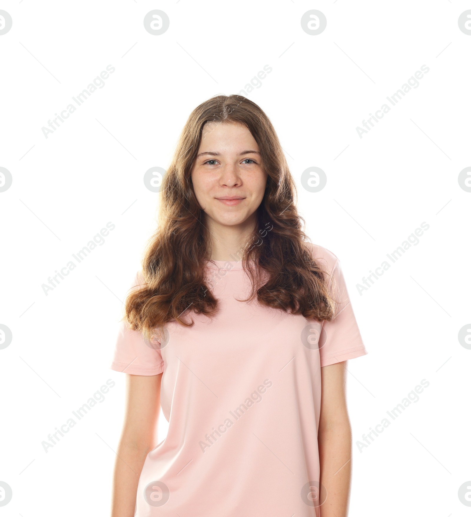 Happy teenage girl posing on white background Photo of Happy teenage girl posing on white background