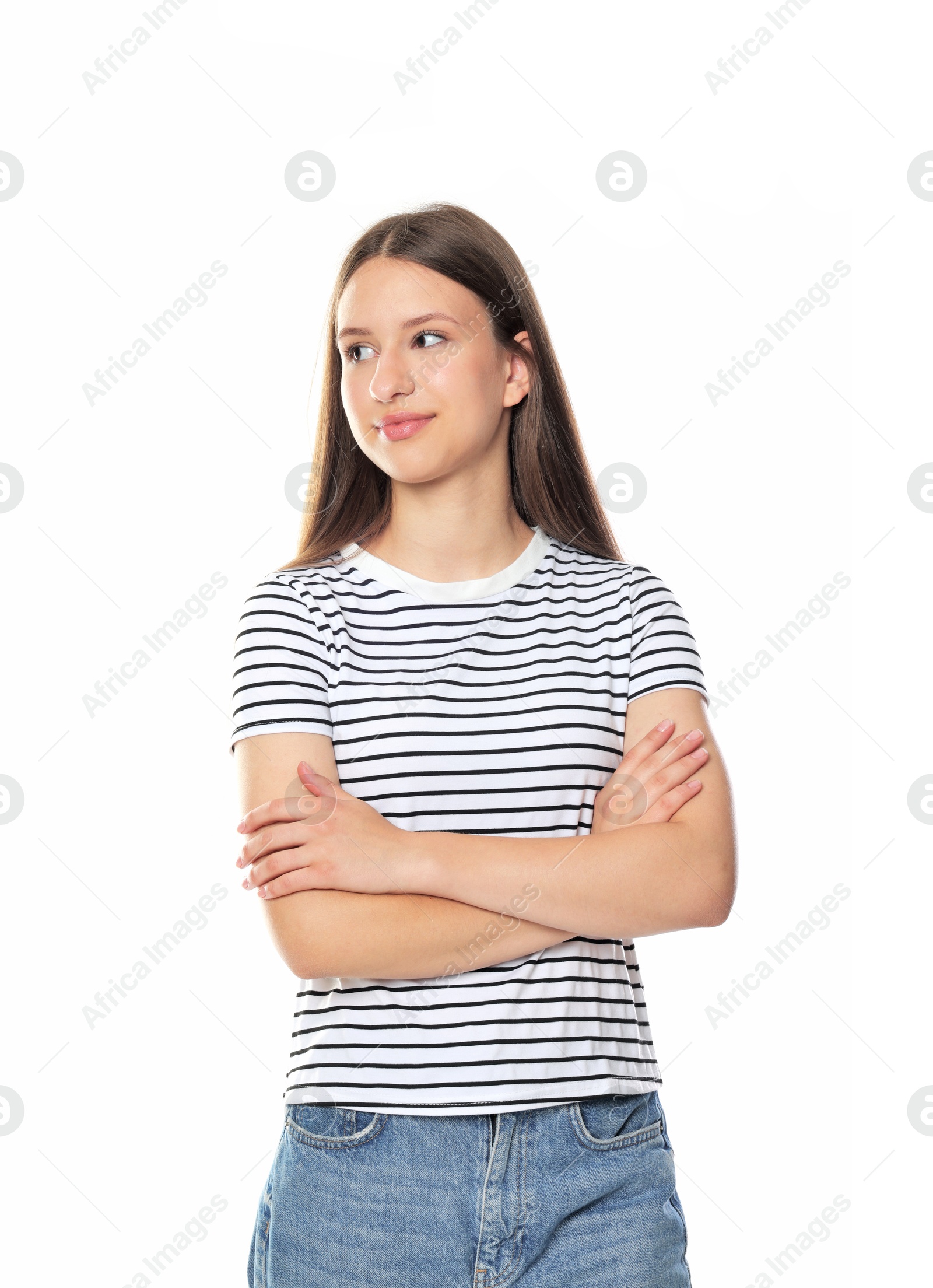Happy teenage girl posing on white background Photo of Happy teenage girl posing on white background