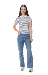Photo of Happy teenage girl posing on white background
