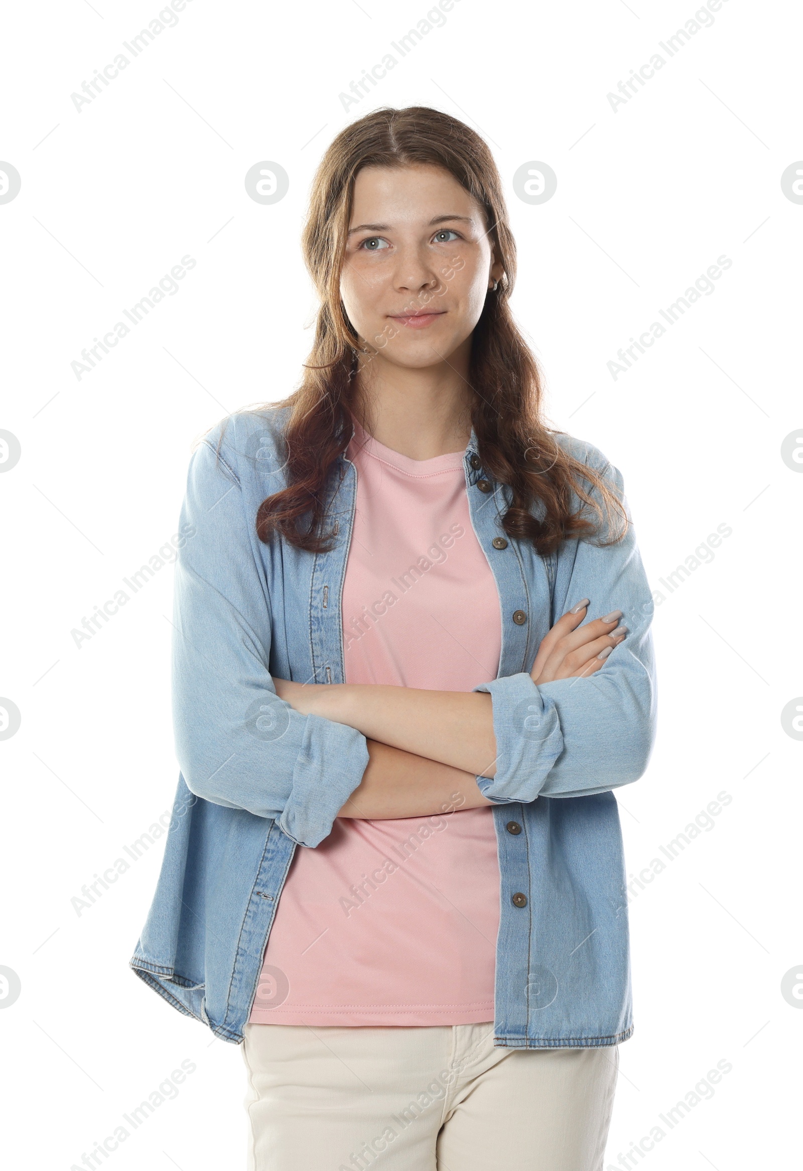 Beautiful teenage girl posing on white background Photo of Beautiful teenage girl posing on white background