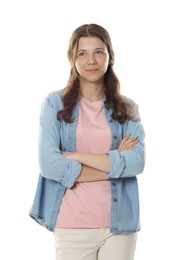 Photo of Beautiful teenage girl posing on white background