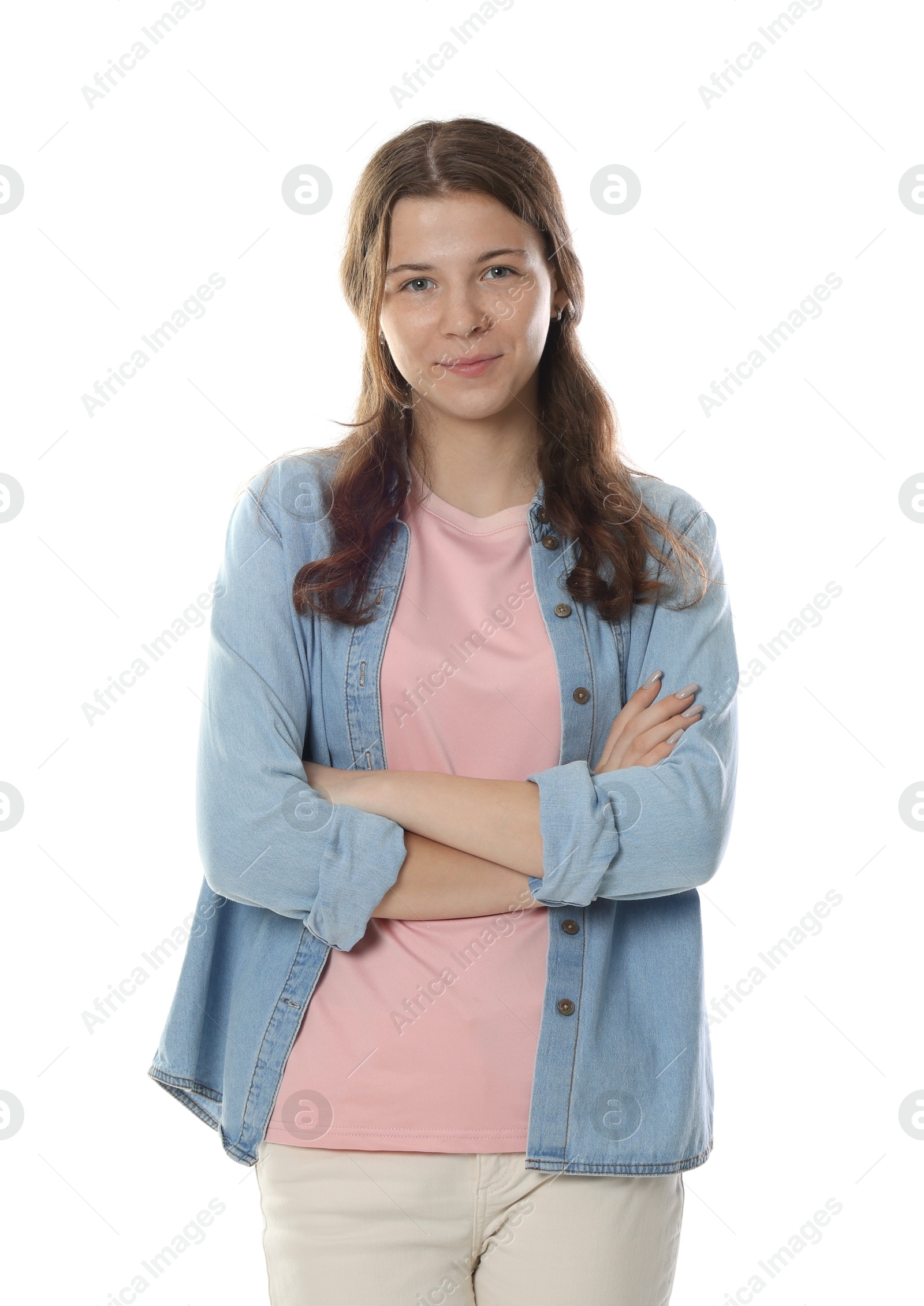Beautiful teenage girl posing on white background Photo of Beautiful teenage girl posing on white background