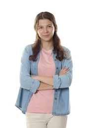 Photo of Beautiful teenage girl posing on white background