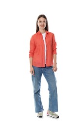 Photo of Beautiful teenage girl posing on white background