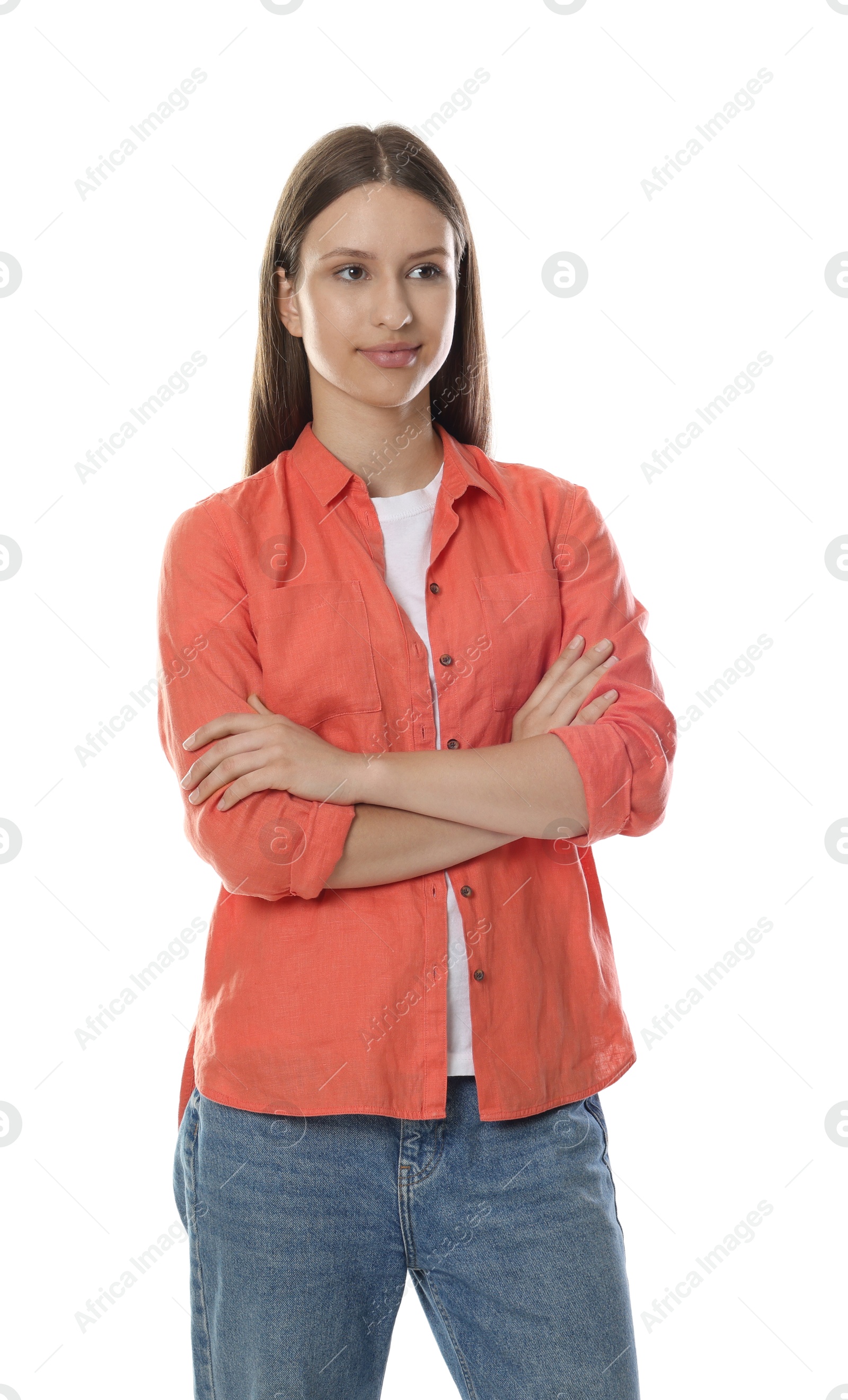 Beautiful teenage girl posing on white background Photo of Beautiful teenage girl posing on white background