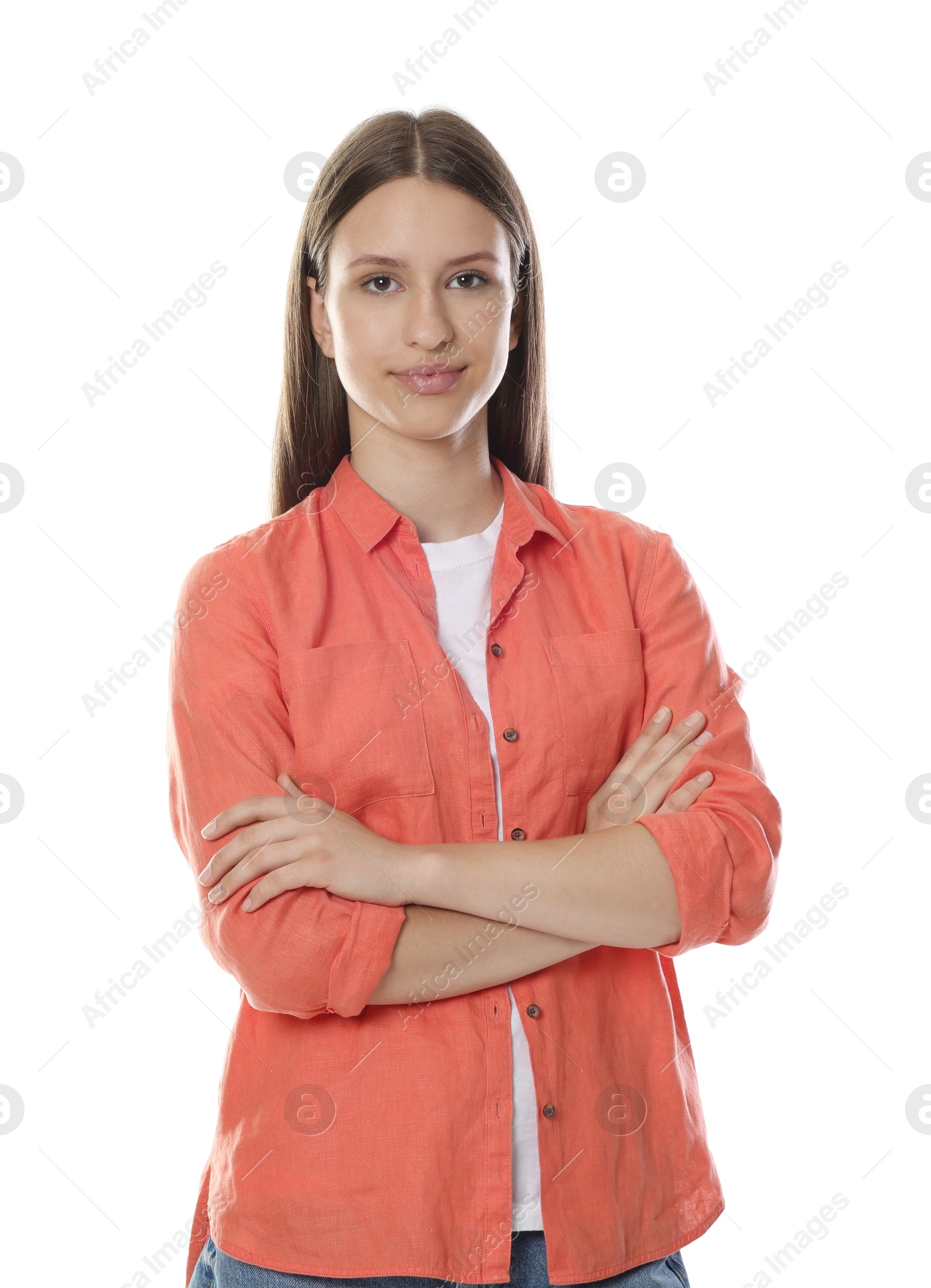 Beautiful teenage girl posing on white background Photo of Beautiful teenage girl posing on white background