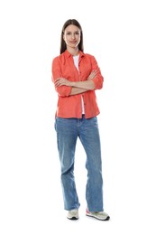 Photo of Beautiful teenage girl posing on white background