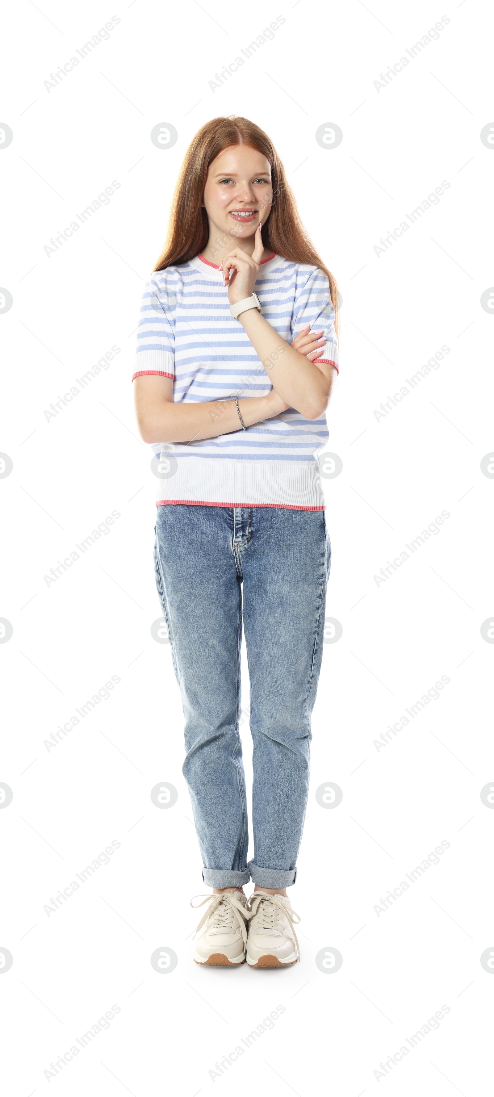 Beautiful teenage girl posing on white background Photo of Beautiful teenage girl posing on white background