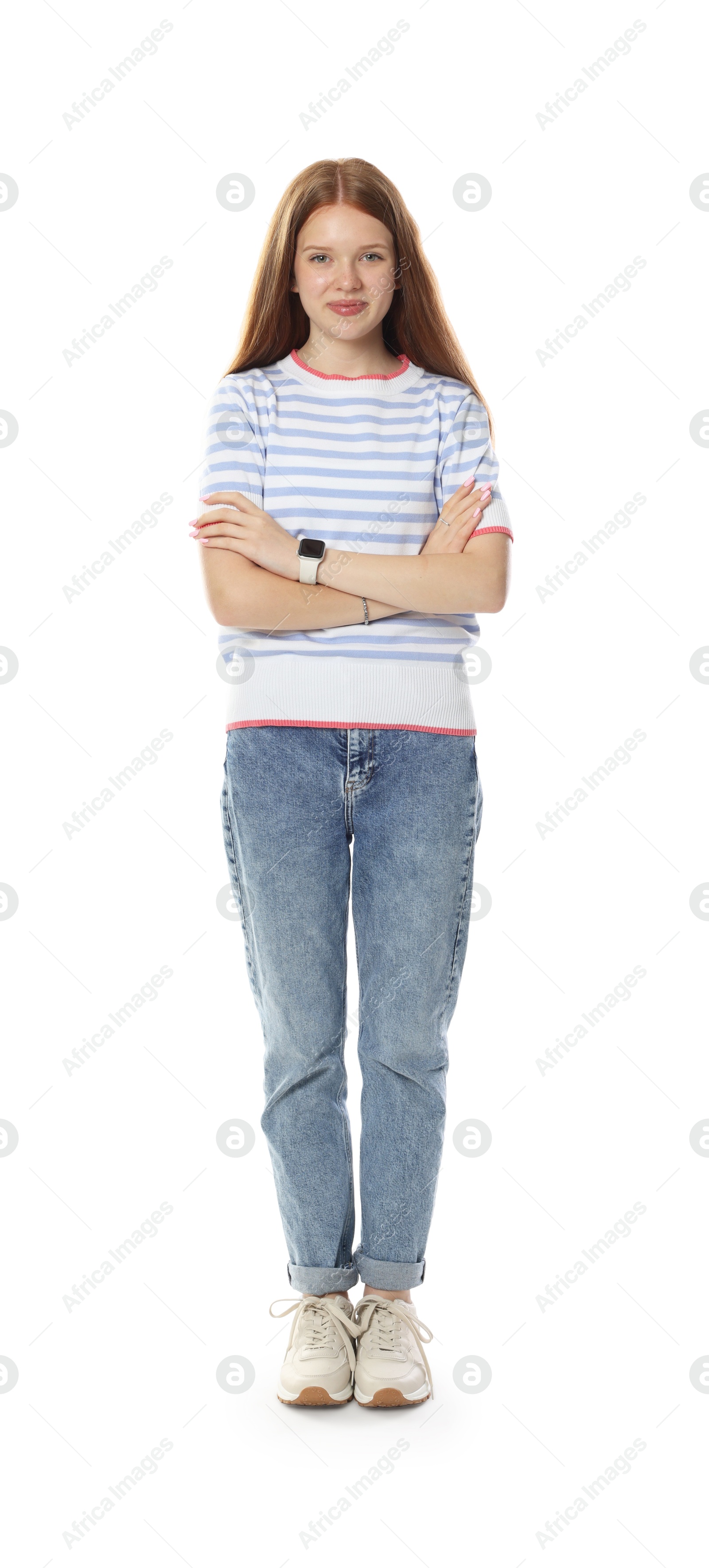 Beautiful teenage girl posing on white background Photo of Beautiful teenage girl posing on white background