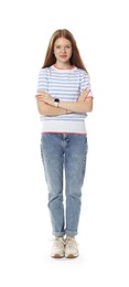 Photo of Beautiful teenage girl posing on white background
