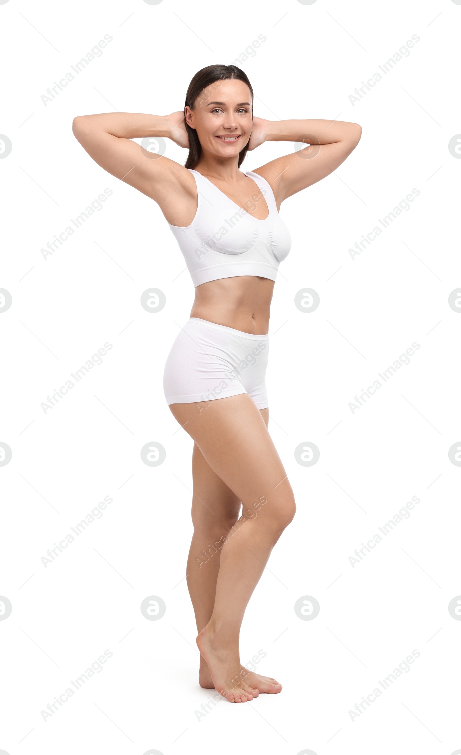 Fit woman with perfect body on white background Photo of Fit woman with perfect body on white background
