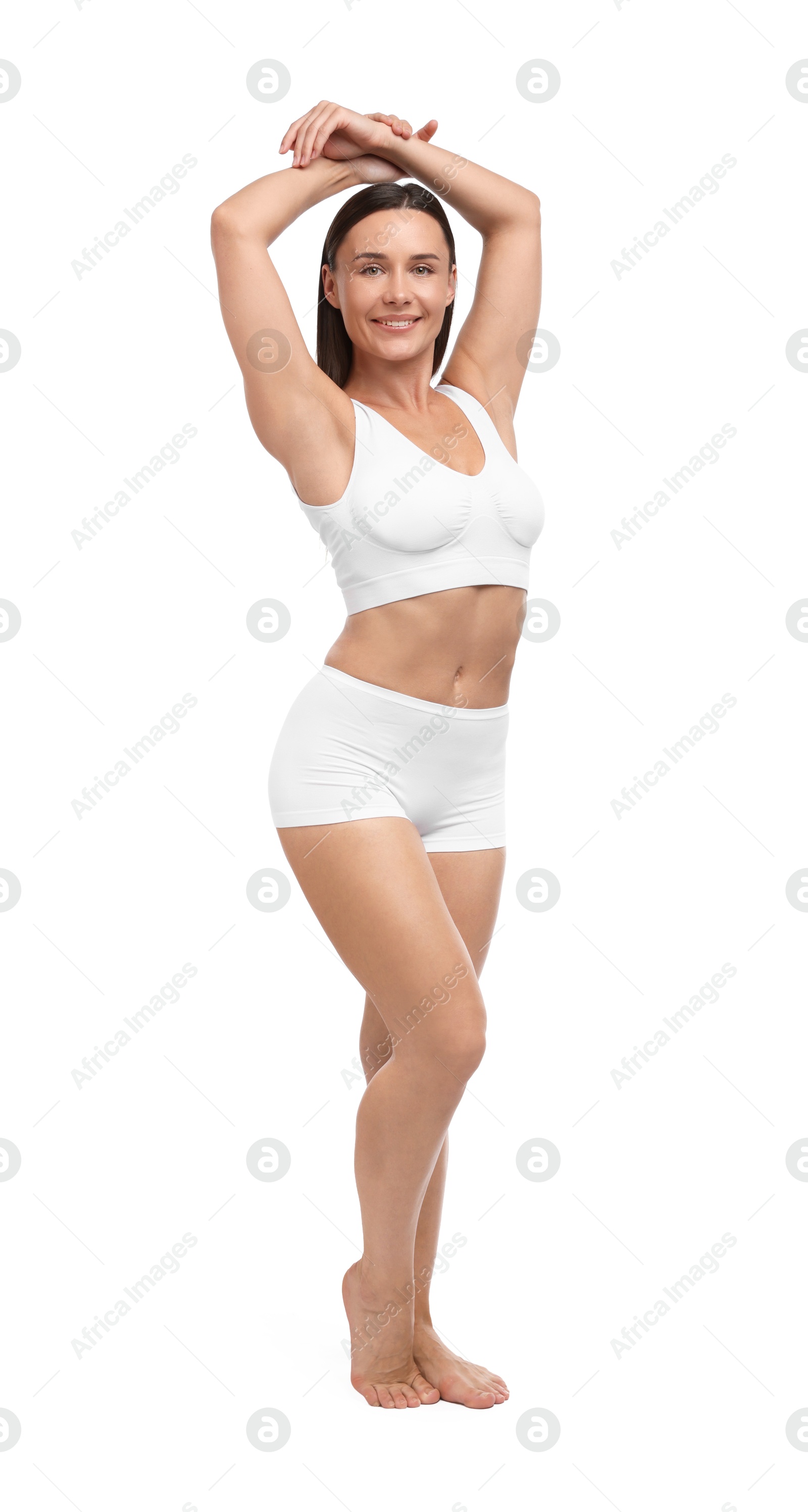 Fit woman with perfect body on white background Photo of Fit woman with perfect body on white background