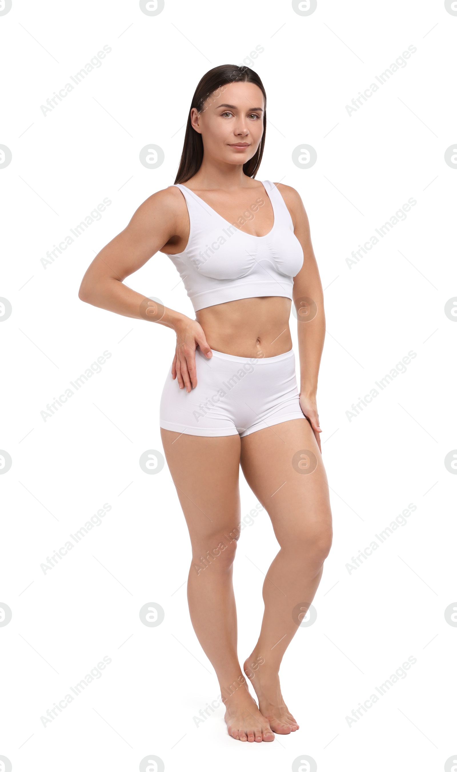 Fit woman with perfect body on white background Photo of Fit woman with perfect body on white background