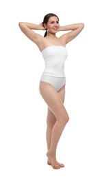 Photo of Beautiful woman in underwear on white background