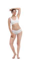 Photo of Beautiful woman in underwear on white background