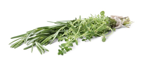 Photo of Different fresh green herbs isolated on white