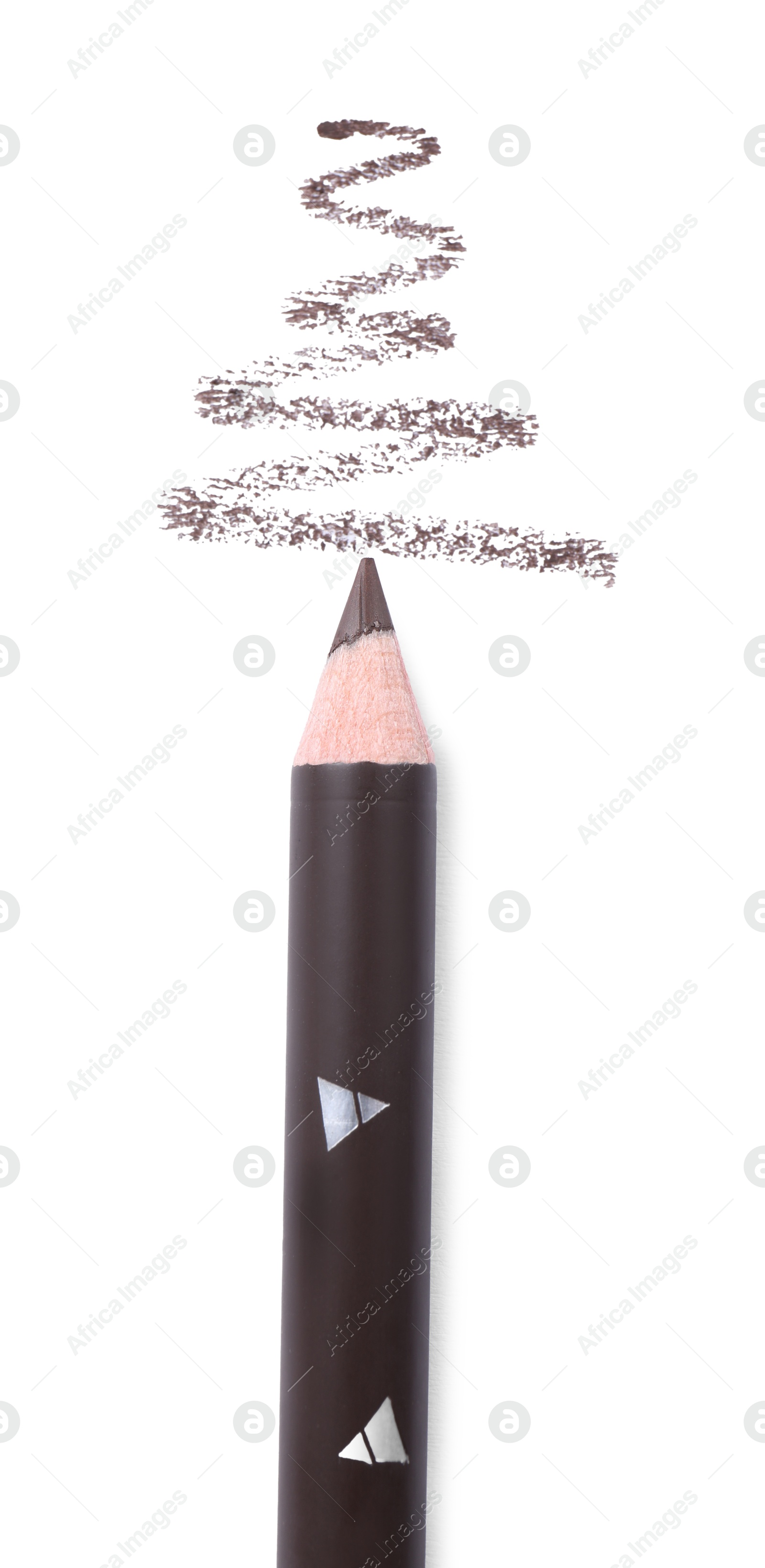 Brown eyebrow pencil and strokes isolated on white, top view Photo of Brown eyebrow pencil and strokes isolated on white, top view