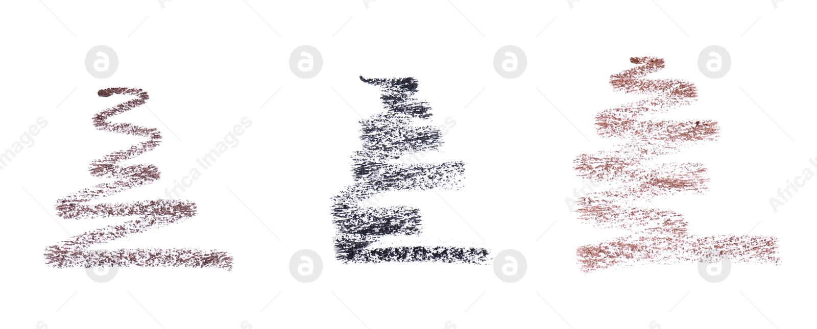 Different eyebrow pencil strokes isolated on white, above view Photo of Different eyebrow pencil strokes isolated on white, above view